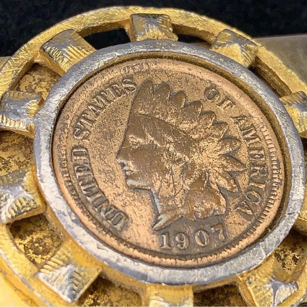 Vintage 1907 Indian Head Penny Silver Gold Tone Money Clip Men Gift Western